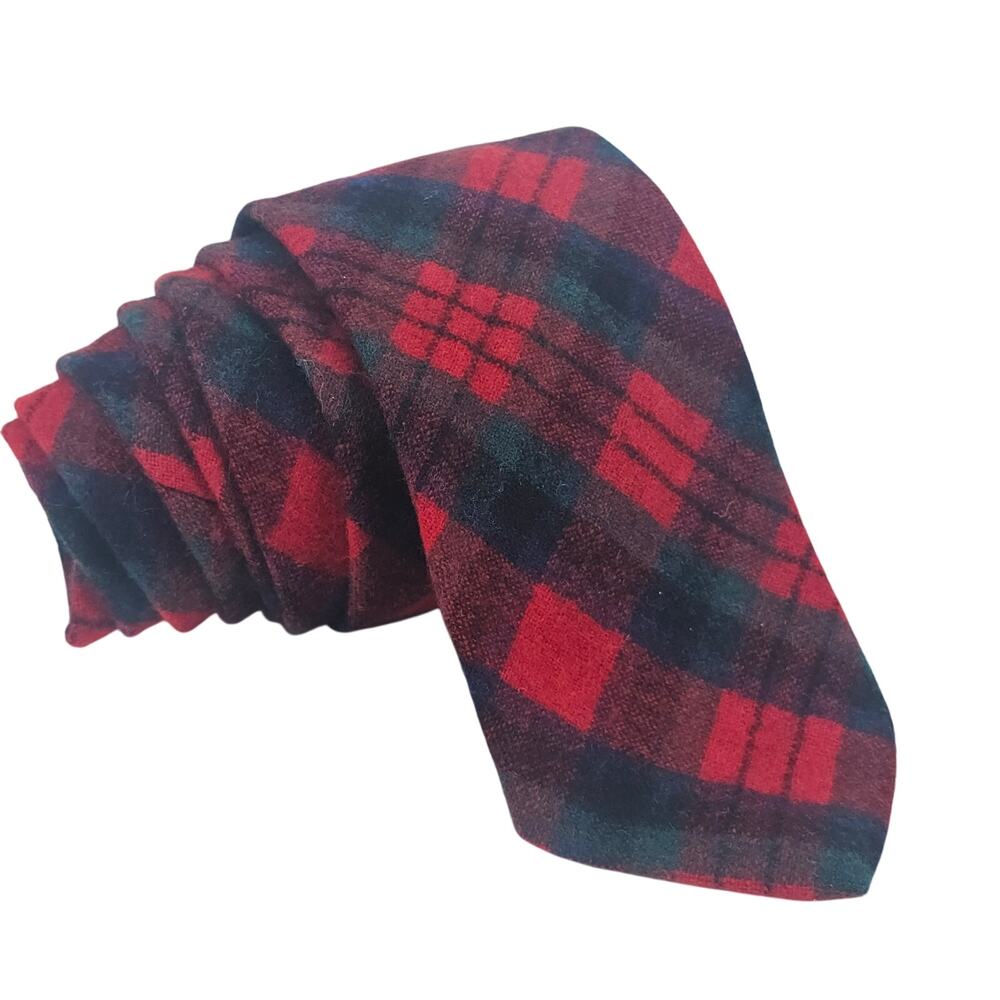Vintage Pendleton Neck Tie 100% Virgin Wool Plaid Argyle Tie Tartan Mens Red